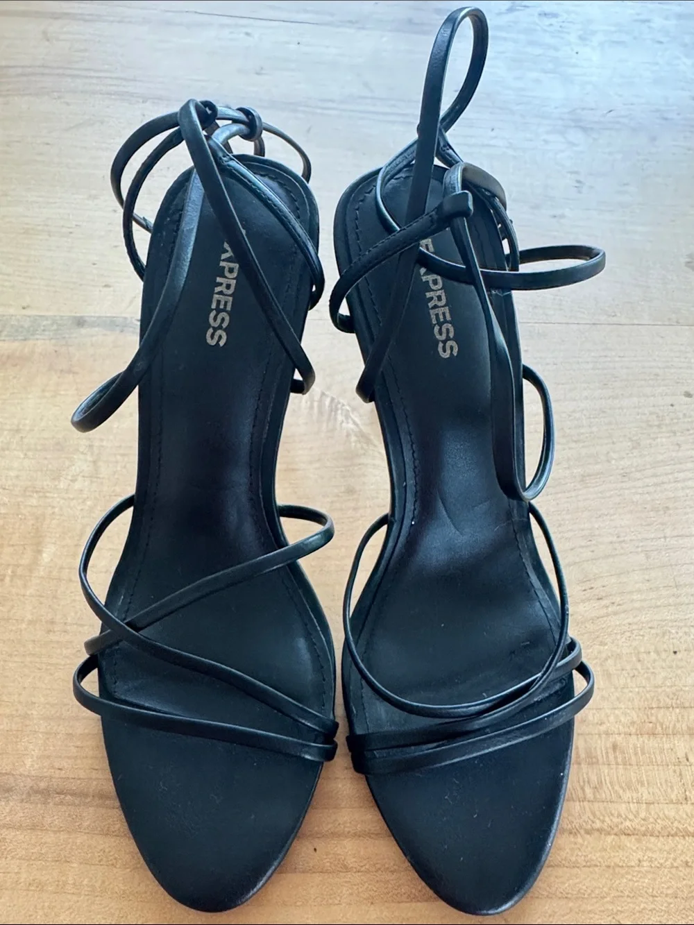 Express Black Strappy Ankle-Tie Heeled Sandals Size 7 Strappy Heels